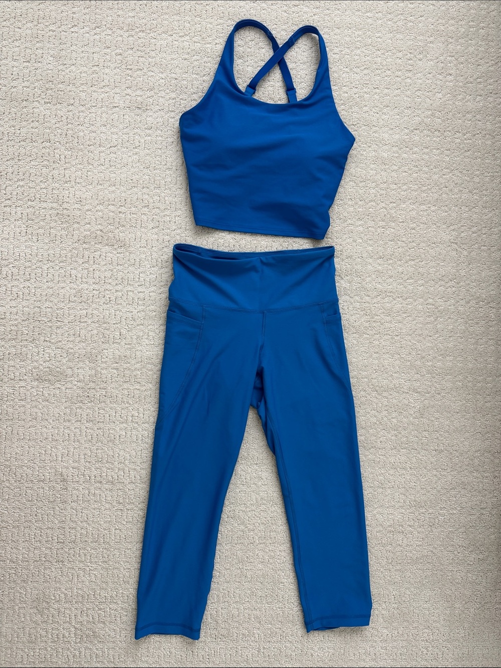 Old Navy Royal Blue Athletic Capri Legging Set with Crossback Sports Bra - Picture 1 of 8